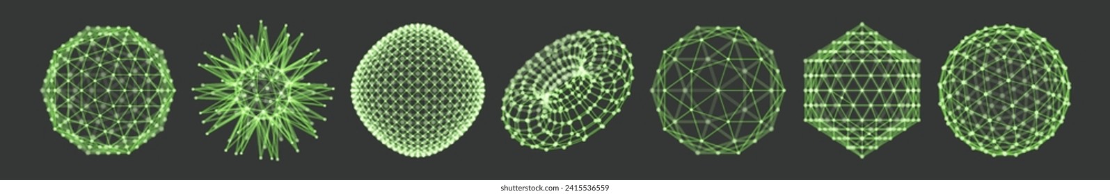 Geometric shape for design. The torus consisting of points. The sphere consisting of Points. Molecular grid. 3D technology style. Vector illustration.