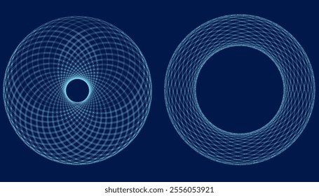 Geometric shape for design. The torus consisting of lines. 3D technology style. Vector illustration.