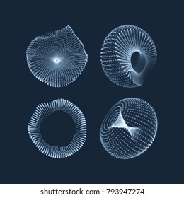 Forma geométrica para design. O toro consistindo de pontos. Grade molecular, estilo de tecnologia 3D. Ilustração vetorial.