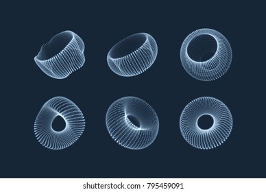 Geometric shape for design. The torus consisting of points. Molecular grid. 3d technology style. Vector illustration.