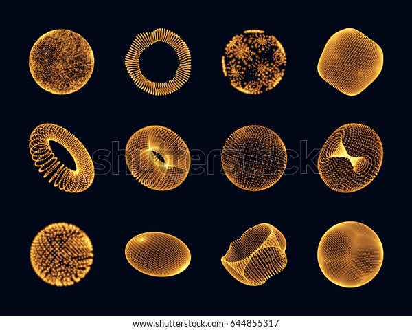 デザイン用の幾何学的な形状 ポイントで構成されるトーラス 点で構成される球 分子格子 3dテクノロジースタイル ベクターイラスト のベクター画像素材 ロイヤリティフリー