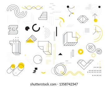 Geometric shape element. Graphic design on memphis pattern background. Abstract modern line geometric shape set 80s, 90s design style. Simple geometric shape pattern