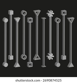 Elementos de forma geométrica. Ilustración de línea Abstractas. Conjunto de objetos moderno. Vector de fondo negro. EPS 10.