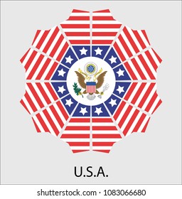 Geometric shape with the flag and shield of U.S.A.