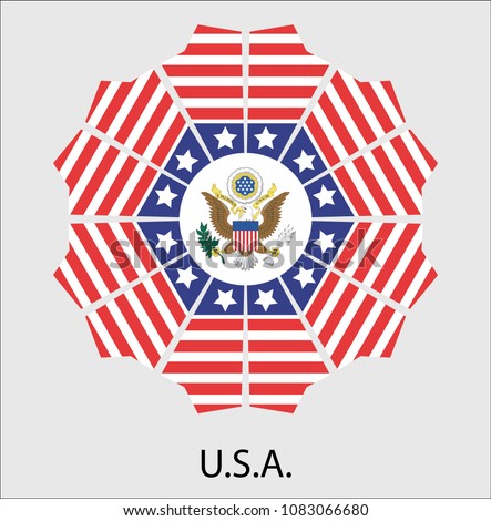 Geometric shape with the flag and shield of U.S.A.