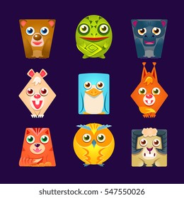 Geometric Shape Flat Cartoon Animals Set Of Colorful Cartoon Isolated Vector Stickers