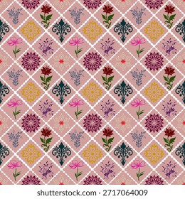 Geometric shape with floral and leaf vector pattern design