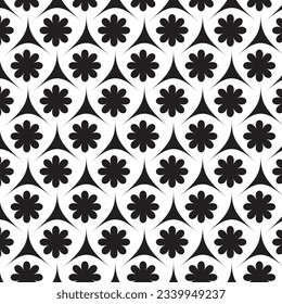 Geometric shape with flower black seamless illustration for textile design print