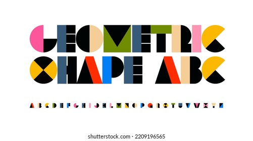 Geometric shape font color alphabet letters. Modern logo typography. Modular typographic design for logo, headline, cover title, monogram, lettering, and branding type. Isolated vector typeset