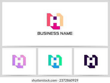 Geometric Shape Formed Negative Space Letter Aphabet Logo Design Logotype H