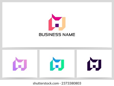 Geometric Shape Formed Negative Space Letter Aphabet Logo Design Logotype M