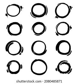 Geometric shape and frame circle in doodle style hand drawn brush isolated on white background