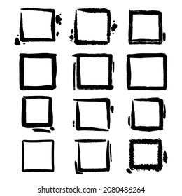 Forma geométrica y cuadrado de marco en brocha dibujada a mano estilo doodle aislada en fondo blanco