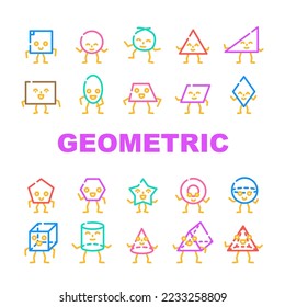 geometric shape funny icons set vector. face graphic, design square, circle triangle, flat trendy, rectangle style cute star geometric shape funny color line illustrations