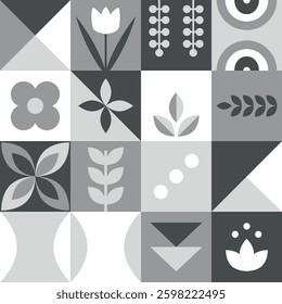 Geometric Shape Gray Square Pattern. Seamless Abstract Print with Simple Elements. Mosaic. Trendy Flat Style Background. Sample can be used for Packaging, Cover, Wrapping, Cards, Bags. Vector Image