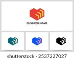 Geometric Shape Heart Bar Chart Block Building Inside Logo Design
