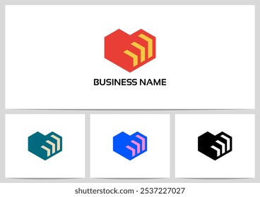 Geometrische Form Herzbalken Diagramm Block Gebäude Innen Logo Design
