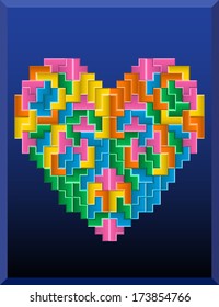 geometric shape heart on the blue background