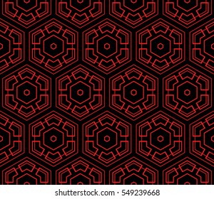 Geometric shape hexagon. abstract vector illustration. Seamless decorative pattern. black, red color