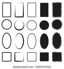 Geometric shape icon. Black and white. Abstract vector elements. Oval and square set.