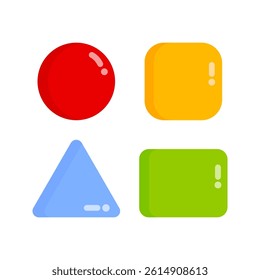 Geometric shape icon. Colorful circle, square, triangle and rectangle. Education, mathematics, learning, lesson concepts. Flat vector design isolated illustration.
