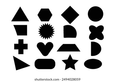 Geometrische Form Icon Set. schwarze Silhouette große Kollektion Grundfiguren isoliert auf Weiß