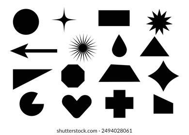 Conjunto de iconos de forma geométrica. silueta negra Grande colección figuras básicas aisladas en blanco