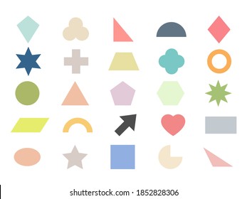 Geometric shape icon set. Colorful silhouette large collection basic figures isolated on white