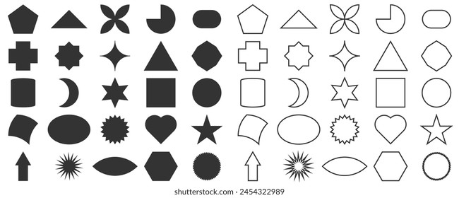 Geometric shape icon set. Linear And filled large collection basic figures. isolated on white background. Vector illustration concept.