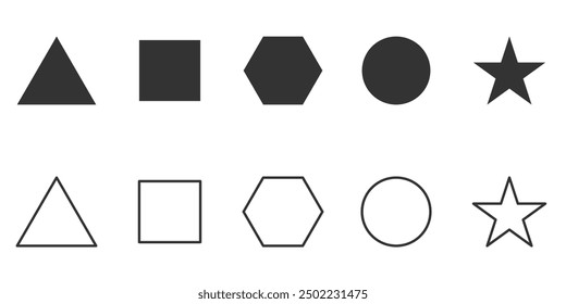 Geometric shape icon sets. Ui,Ux. Black silhouette and line collection basic figures. Vector illustration concept.