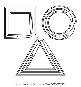Geometric shape icon. Square triangle spiral. Abstract black figure. Vector outline symbol.