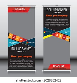 Geometric shape and illustration roll up banner with vector template.