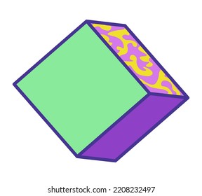 Geometric Shape, Isolated Colorful Cube With Different Sides. Cube With Optical Illusion Or Psychological Tricks On Mind. Visual Appeal Of Detail. Sticker Or Video Game Element. Vector In Flat Style