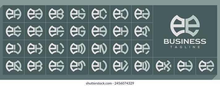 Geometric shape lowercase letter E EE logo vector set