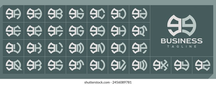 Geometric shape lowercase letter G GG logo, number 9 99 vector set