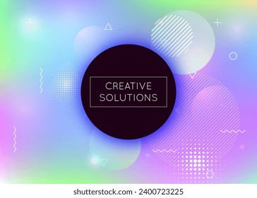 Geometric Shape. Magic Iridescent Elements. Neon Pattern. Tech Layout. Hipster Fluid. Violet Shiny Texture. Vibrant Flyer. Motion Dots. Blue Geometric Shape