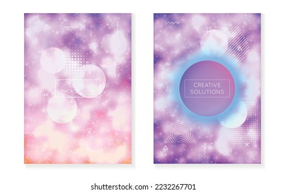 Geometric Shape. Memphis Flyer. Soft Ultraviolet Elements. Space Graphic. Dynamic Dots. Blue Round Presentation. Abstract Texture. Rainbow Pattern. Purple Geometric Shape