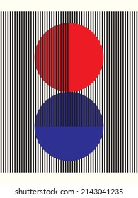 Forma geométrica sobre fondo blanco con estilo bauhaus. Ilustración vectorial, simple círculo y patrón de rayas. Gráfico abstracto de la ilusión para plantilla, fondo, fondo, papel pintado, ropa, etc.