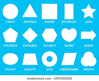 Geometric shape outline collection diagram element for education. Colorful star, hexagon, triangle, square and circle or round. Cartoon flat vector.Cartoon cute geometry shapes. Preschool comic object