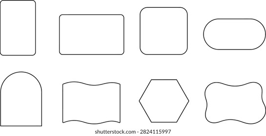 Geometric shape outline set with rounded corners for modern layouts and interface design