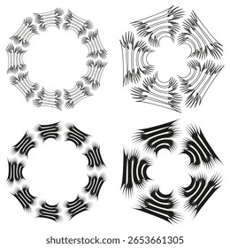 Padrões de forma geométrica. Contornos de faixas curvas. Formas vetoriais abstratas. Ilustração em branco preto. EPS 10.