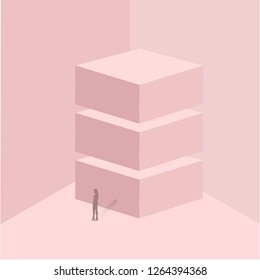 Geometric shape pink cream scene minimal 3d rendering