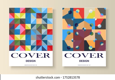 Geometric shape poster. Banner flyer with abstract shapes. Set of geometric design cards. Applicable for conver  voucher, posters, flyers and banner designs. Vector geometric colorful patterns. Trends
