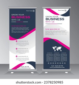 geometric shape roll up banner design for your project, pull up banner, x banner, welcome standees, vertical pink color banner template, vector eps 10