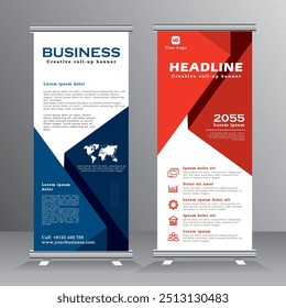 Geometric shape roll up banner template design for your project, event, business, brochure, flyer, infographics. modern advertising. vertical banner, pull up, standee, stand banner, vector