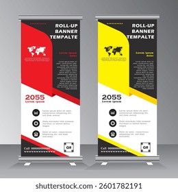 Geometric shape roll up banner template design for your project, event, business, brochure, flyer, infographics. modern advertising. vertical banner, pull up, standee, stand banner, vector