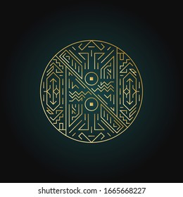 Geometric shape round elegant sign in art deco style. Trend line art icon, vector design 1920. Luxury cover graphic poster brochure design. Mystery tribal illustration art
