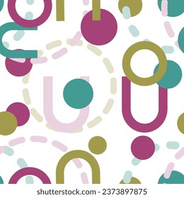 Geometric shape seamless pattern in trendy risograph print style. Vector Modern background for design and card, covers, package, wrapping paper. Risographic retro