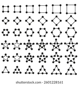 Geometric shape set. Polygon node symbol. Star triangle collection. Vector pattern illustration.