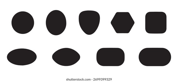 Geometric Shape Silhouette Set. Circle, Oval, Hexagon And Rounded Forms.